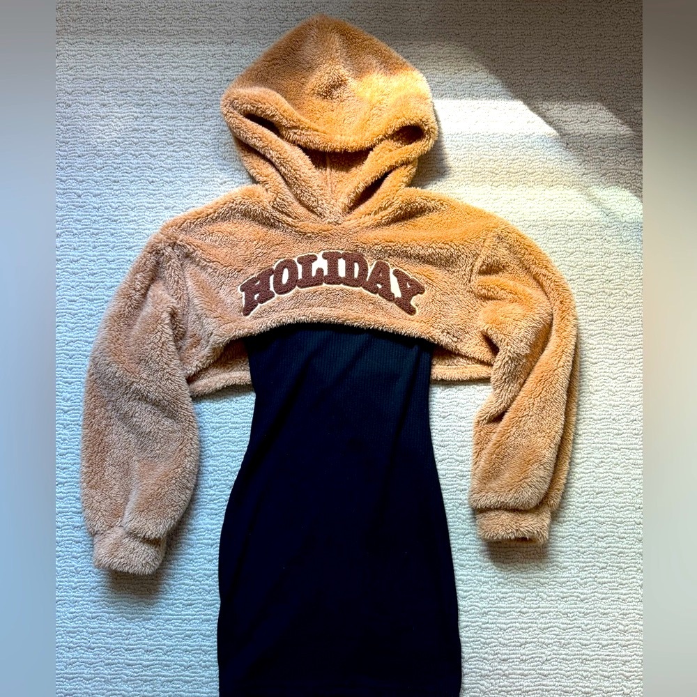 SHEIN Holiday Teddy Hoodie & Black Dress Set – Cozy & Cute 🍂
